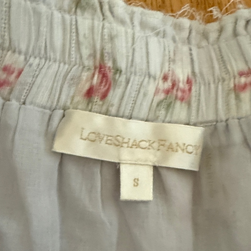 Loveshack Fancy Floral Lace-Trim Tiered Mini Skirt - White with Pink Roses - Picture 2 of 5